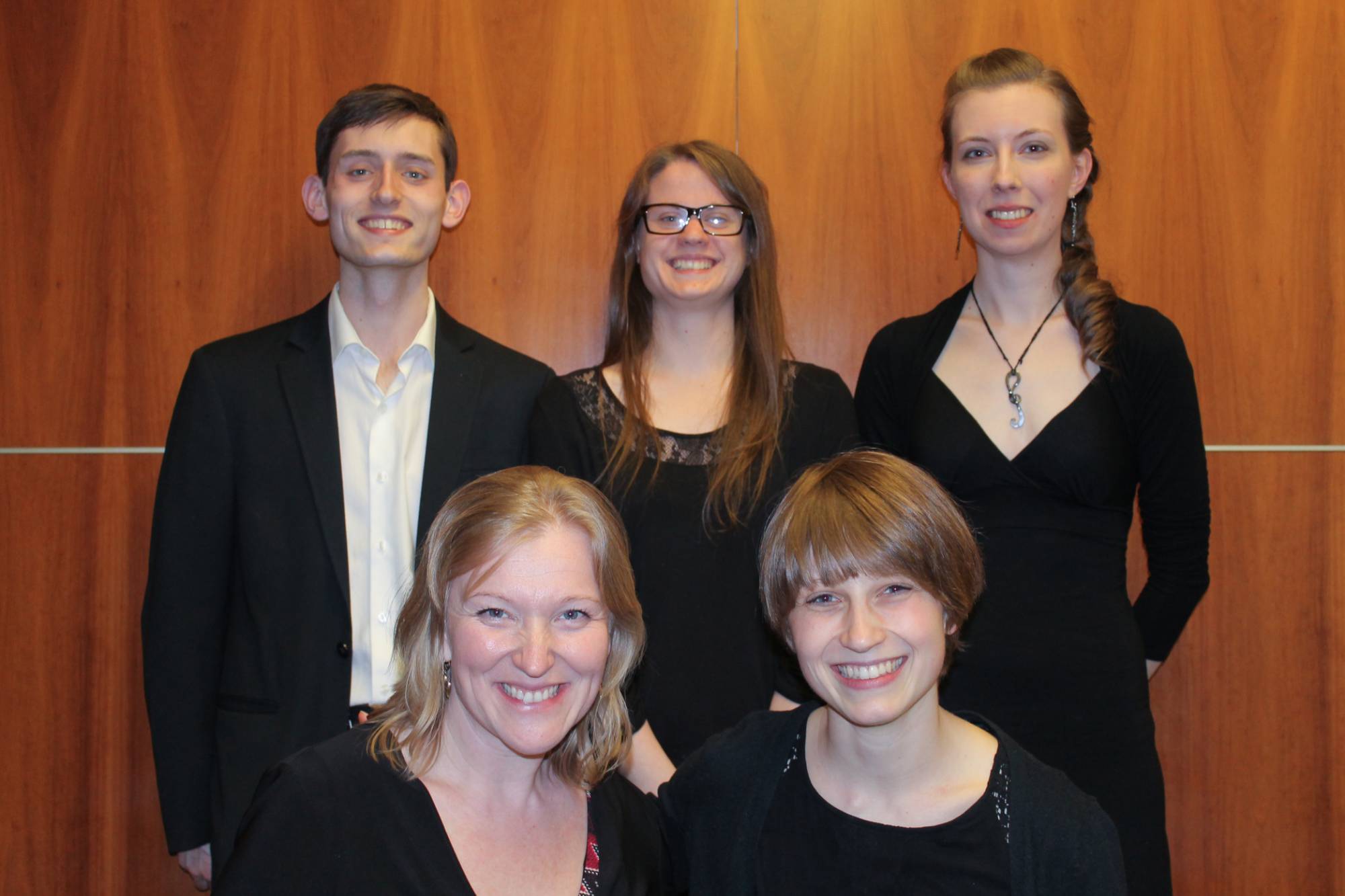GVSU oboists standing with Dr. Vavrikova after a performance